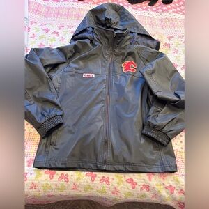 NHL Calgary Flames Nylon Coated Coach Jacket- Size Large-Rolled hood